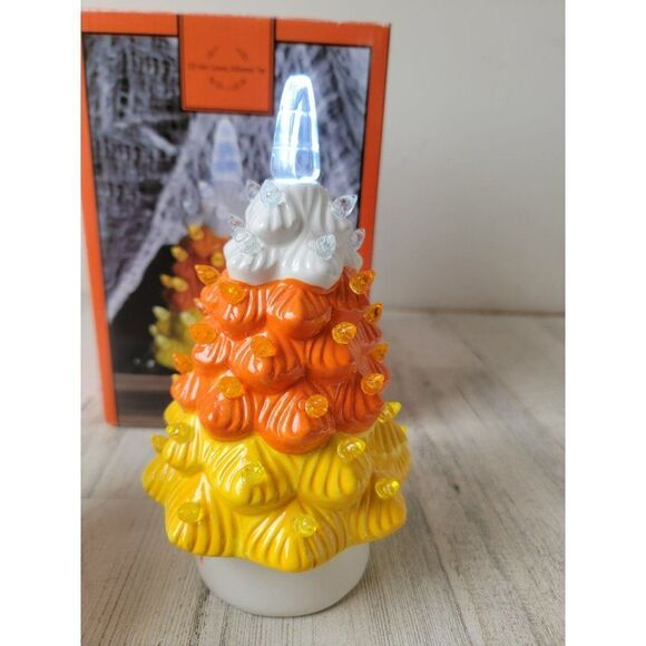 Halloween candy corn mini ceramic light up trick or treat tree figure - Picture 6 of 7